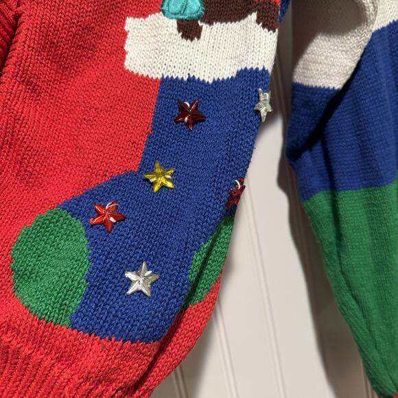 Vintage Teddy Bear Christmas Sweater Cardigan Stars Stockings Size Small Petite - Picture 3 of 8